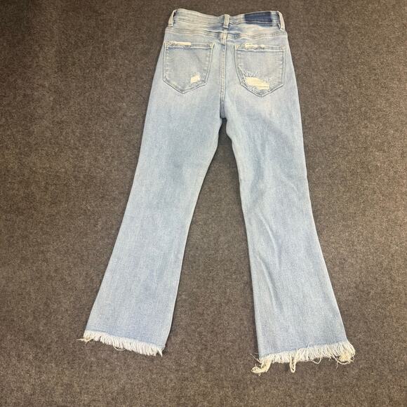 Flying Monkey Jeans Women Blue Distressed High Rise Super Flare Raw Hem 24 - Picture 4 of 9